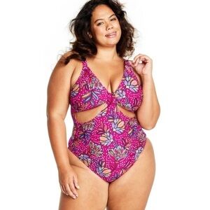 Tabitha Brown X Target Pink Floral Print One Piece Swimsuit 14W NWOT